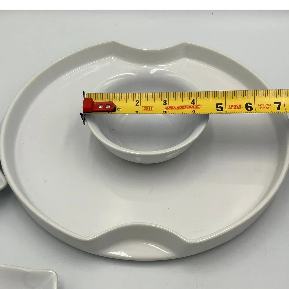 Anchor Hocking Ceramic Dip Platter Serving Set White Very Good 7pc